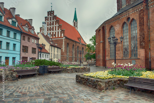 cityscape.  square in the historic center of Riga, Latvia, near Cathedrals and Old Houses