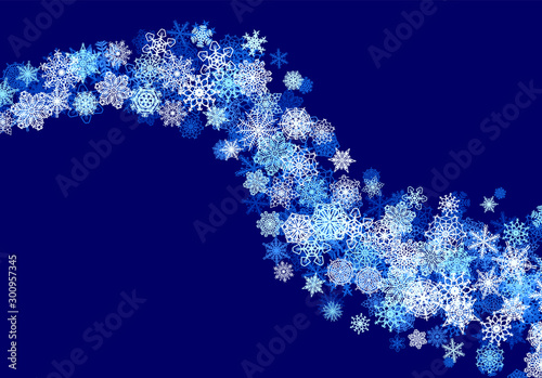 Christmas snow background with scattered snowflakes falling in winter sky for New Year or Xmas celebration