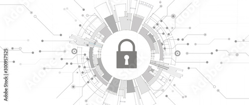 internet digital security technology concept for business background. Lock on circuit board