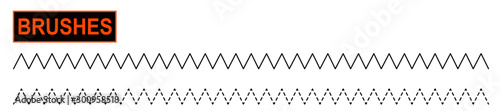 Decorative stitching abstract brush for fashion and digital illustration. Zig-zag three step stitch. Dashed line. Abstract mountain vector. Colorable and customizable brushes.