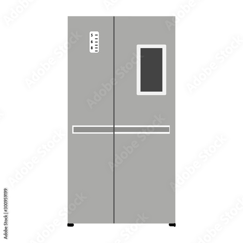 Silver smart fridge and freezer on a white backdrop