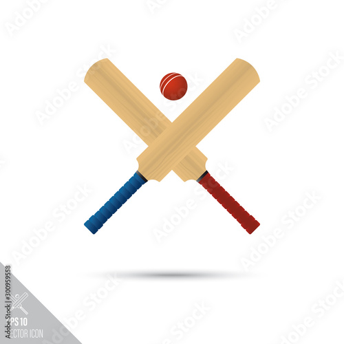 Cricket bats and ball smooth vector icon. Sports equipment symbol.