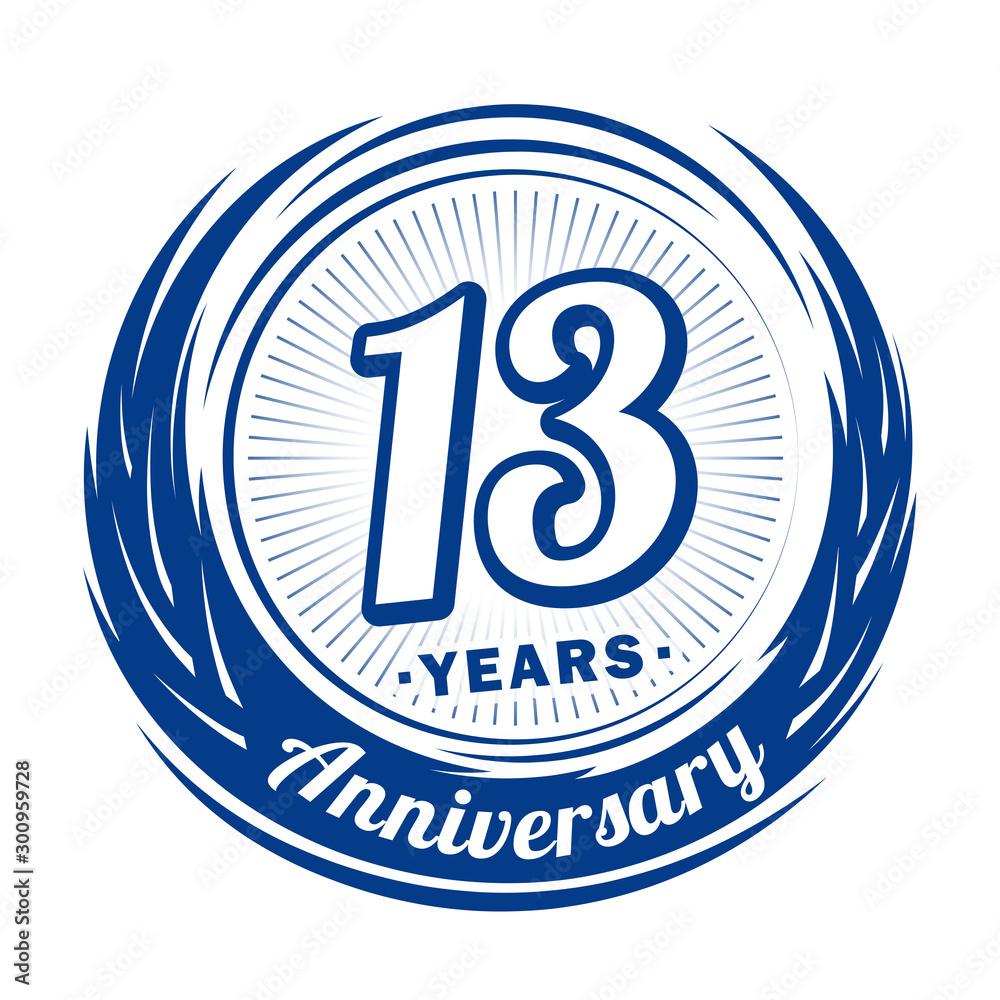 Thirteen years anniversary celebration logotype. 13th anniversary logo. Vector and illustration.