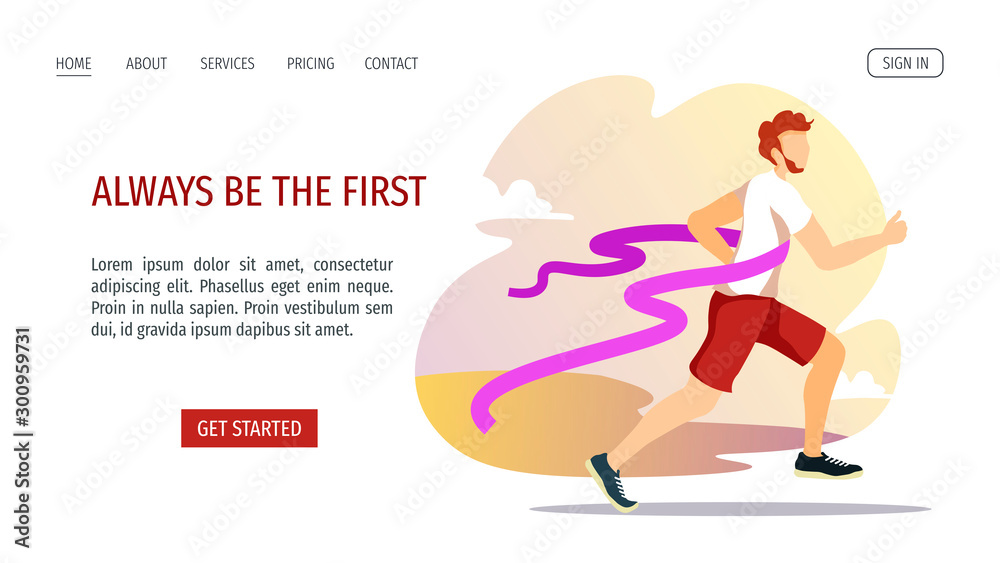 Web page design template for Running, Marathon, Sport, Winner, Success, Finish, Healthy lifestyle. Runner crossing the finish line. Vector illustration for poster, banner, placard, website, flyer. Web page design template for Running, Marathon, Sport, Winner, Success, Finish, Healthy lifestyle. Runner crossing the finish line. Vector illustration for poster, banner, placard, website, flyer.