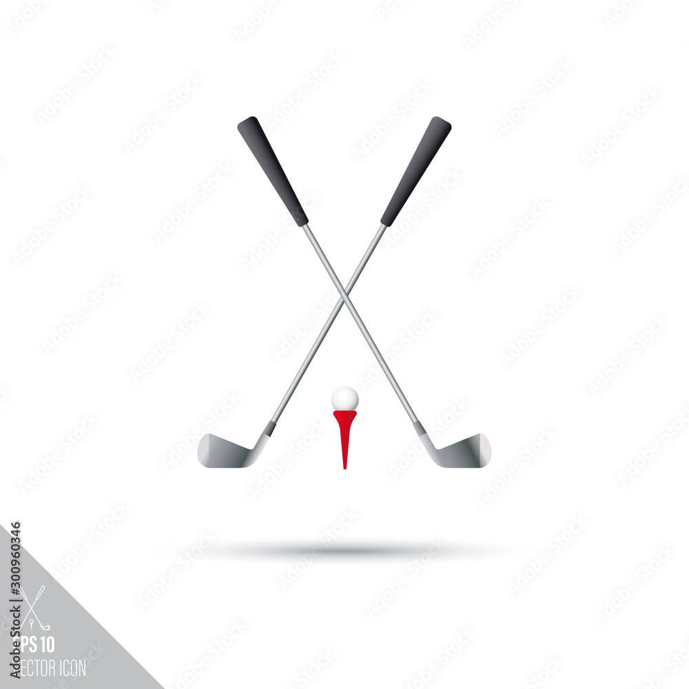 Golf clubs, ball and tee smooth vector icon. Sports equipment symbol. Golf clubs, ball and tee smooth vector icon. Sports equipment symbol.