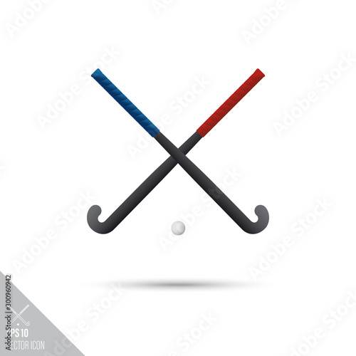 Field hockey sticks and ball smooth vector icon. Sports equipment symbol.