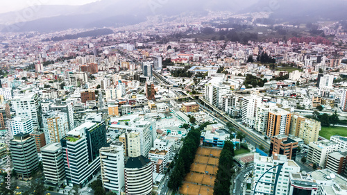 Aerial Shot of north of Quito Ecuador, cloudy day photo