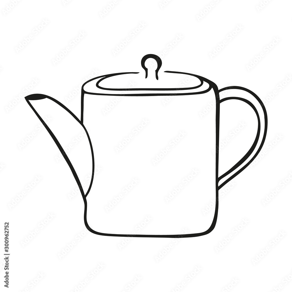 Black and white simple vector illustration of a tea pot Black and white simple vector illustration of a tea pot