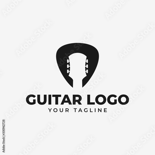 Simple Acoustic Guitar and Pick, Music Shop, Concert Logo Design