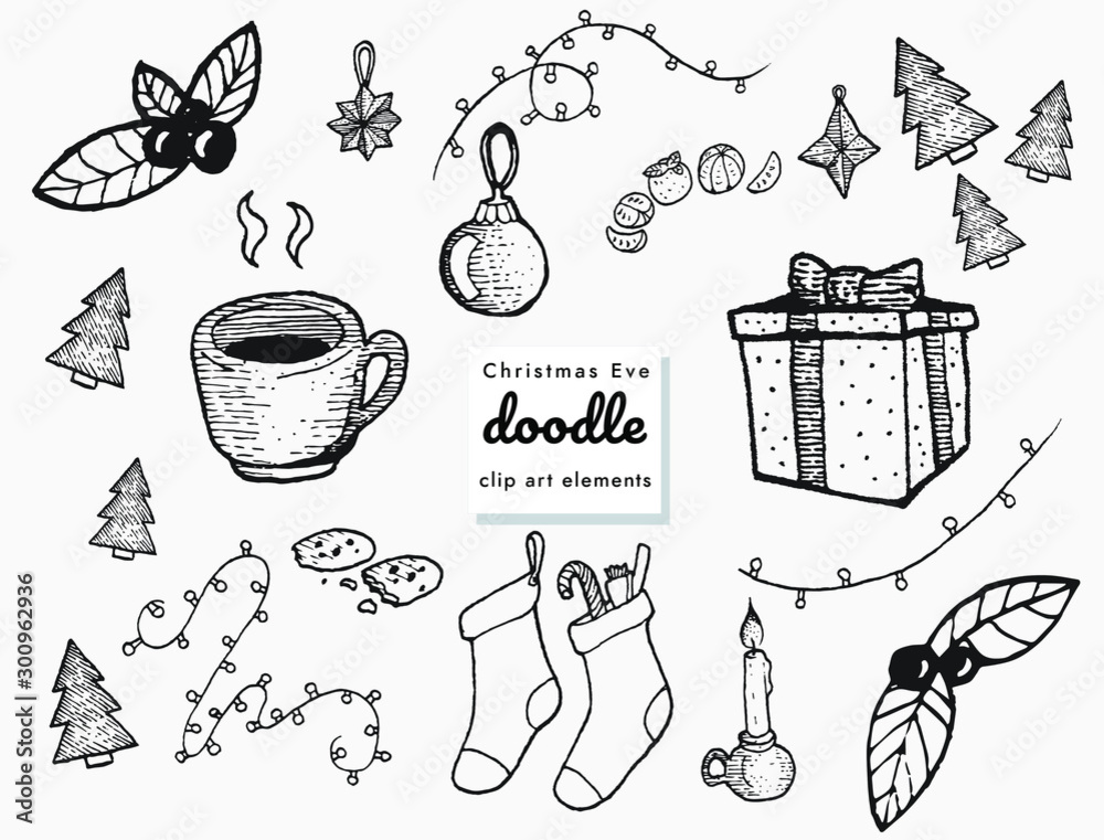 christmas eve clip art black and white