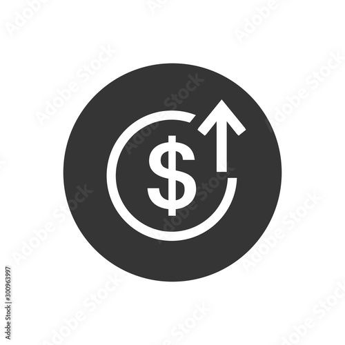 Up arrows with dollar sign in flat icon design on gray color background.