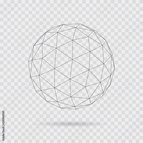 Vector globe. Abstract geometric background. Wire effect geometric 3d sphere. Abstract creative graphic for web and science.