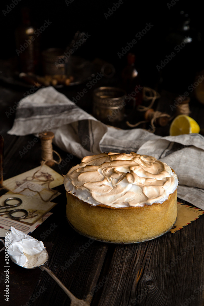 lemon tart with shortbread crust and whipped meringue on top