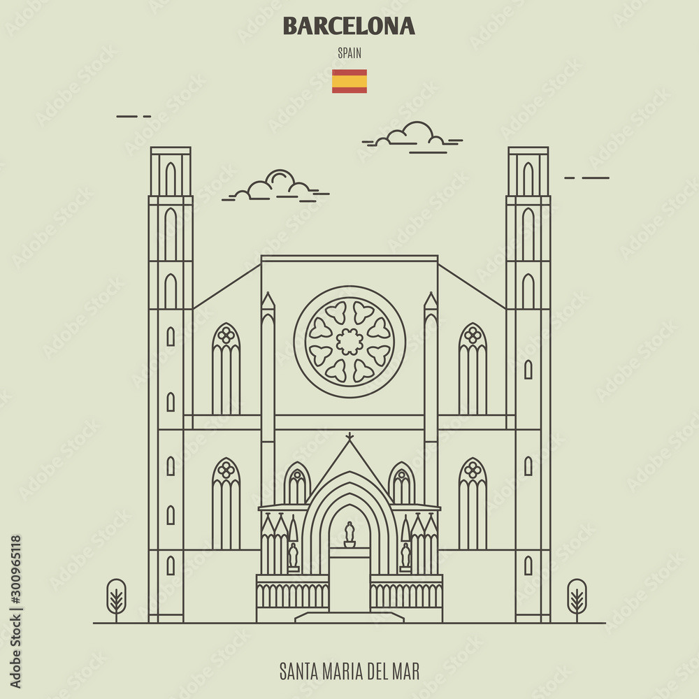 Santa Maria del Mar in Barcelona, Spain. Landmark icon
