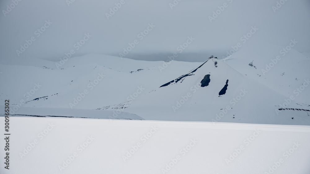 Snowy mountain landscape in the arctic