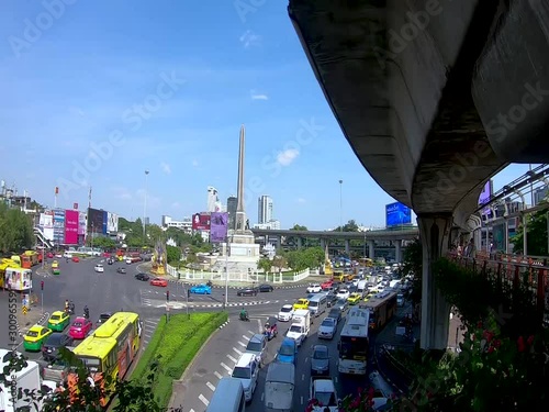 Victory Monument Center of Bangkok. speeded up