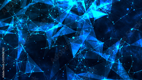 Abstract polygonal space low poly blue background with connecting dots and lines. Futuristic HUD illustration. Abstract form with connected lines and dots.