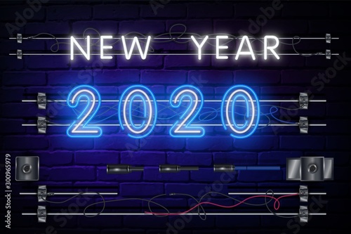 Vector realistic isolated neon sign of 2020 year logo for template decoration and covering on the wall background. Concept of Happy New Year and Merry Christmas.