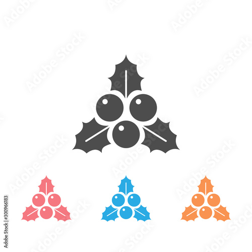 Holly Leaves And Berries Icon Set.