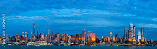 Manhattan Skyline Panoramic View at Sunset, New York City