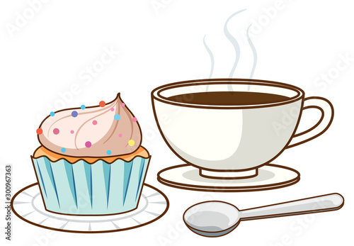 Cup of coffee and cupcake