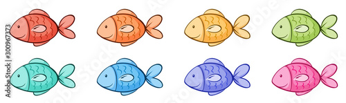 Isolated set of cute fish