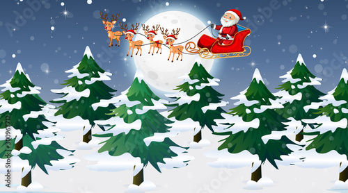Scene with Santa and reindeer on the sleigh