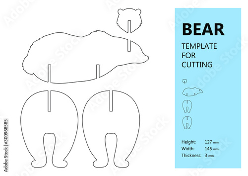 Template for laser cutting, wood carving, paper cut. Silhouette of Bear. Vector illustration