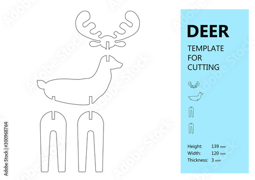 Template for laser cutting, wood carving, paper cut. Silhouette of Deer. Vector illustration
