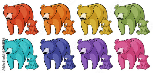 Isolated set of grizzly bears in many colors