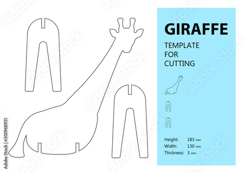 Template for laser cutting, wood carving, paper cut. Silhouette of giraffe. Vector illustration