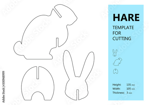 Template for laser cutting, wood carving, paper cut. Silhouette of hare. Vector illustration