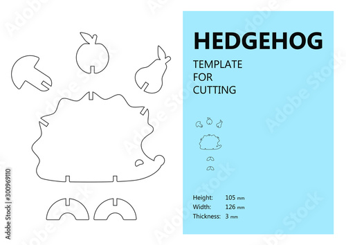 Template for laser cutting, wood carving, paper cut. Silhouette of hedgehog. Vector illustration