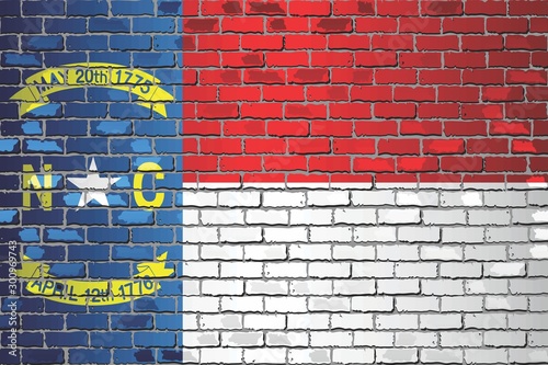 Shiny flag of North Carolina on a brick wall - Illustration, Abstract grunge vector background