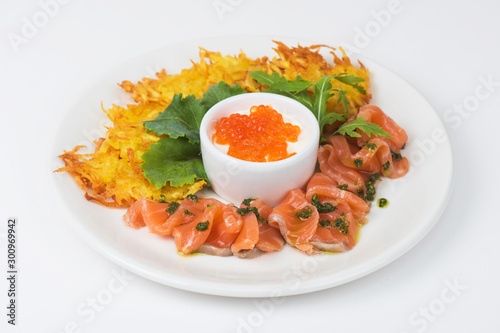 Plate with potato pancakes ...