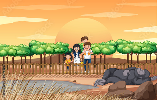 Scene with family visiting the zoo