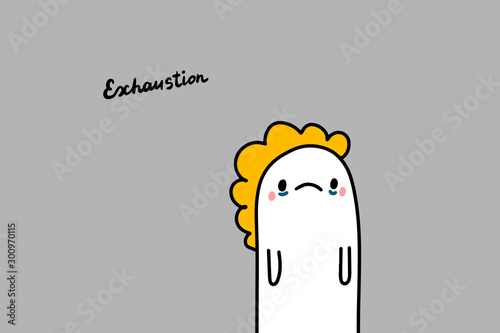 Exhaustion hand drawn vector illustration in cartoon comic style thin man