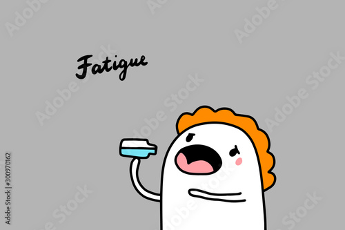 Fatigue hand drawn vector illustration with cartoon comic man drinking water depression symptom