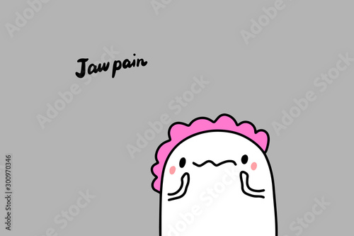 Jaw pain symptom of depression hand drawn vector illustration in cartoon comic style man holding his head
