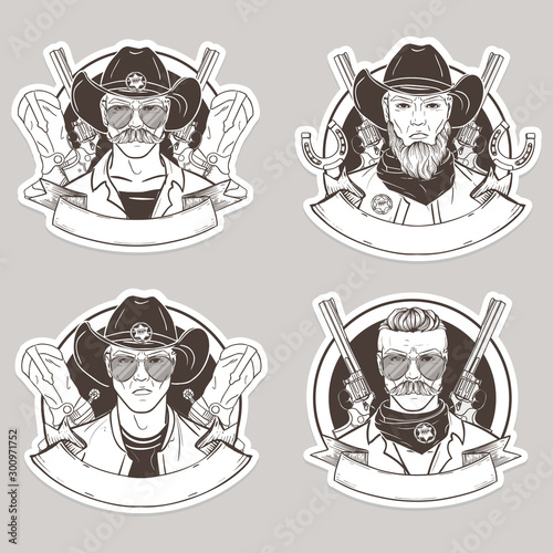 Hand drawn sketch cowboy set