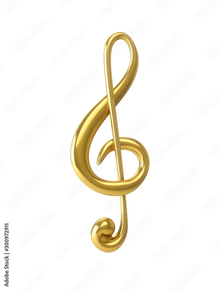 3D Rendering of golden treble clef isolated on white background 3D Rendering of golden treble clef isolated on white background