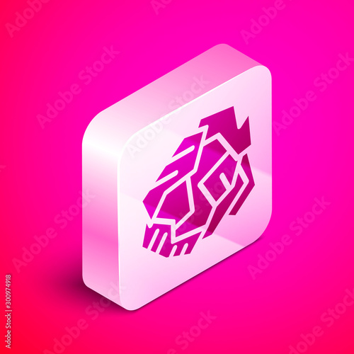 Isometric Crumpled paper ball icon isolated on pink background. Silver square button. Vector Illustration