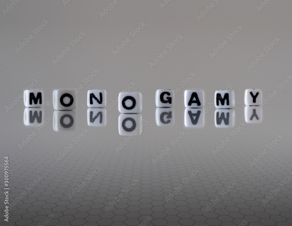 Fototapeta premium The concept of monogamy represented by wooden letter tiles