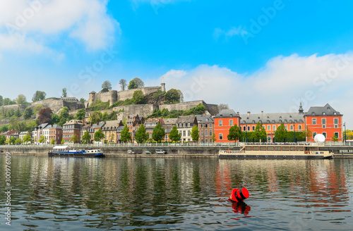 Meuse river and Citadel of Namur fortress on the hill, Namur, Wallonia, Belgium photo