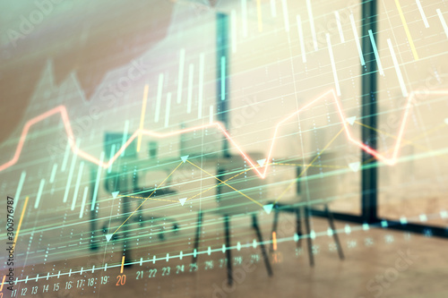 Wallpaper Mural Forex chart hologram with minimalistic cabinet interior background. Double exposure. Stock market concept. Torontodigital.ca