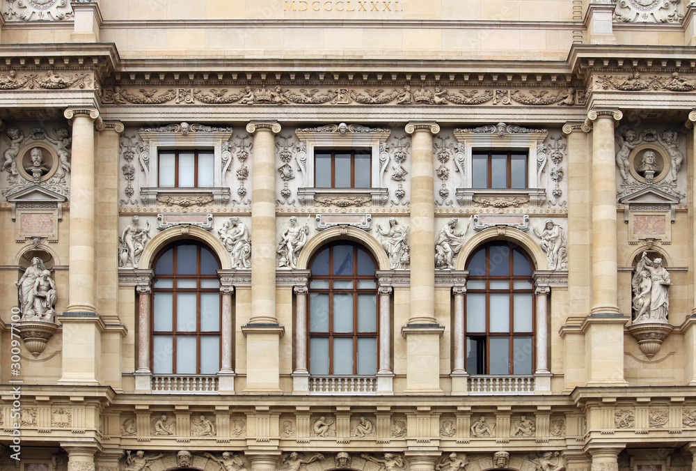 old building facade with sculptures in Vienna Austria