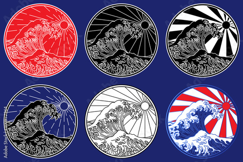 Orient ocean wave line art illustration vector