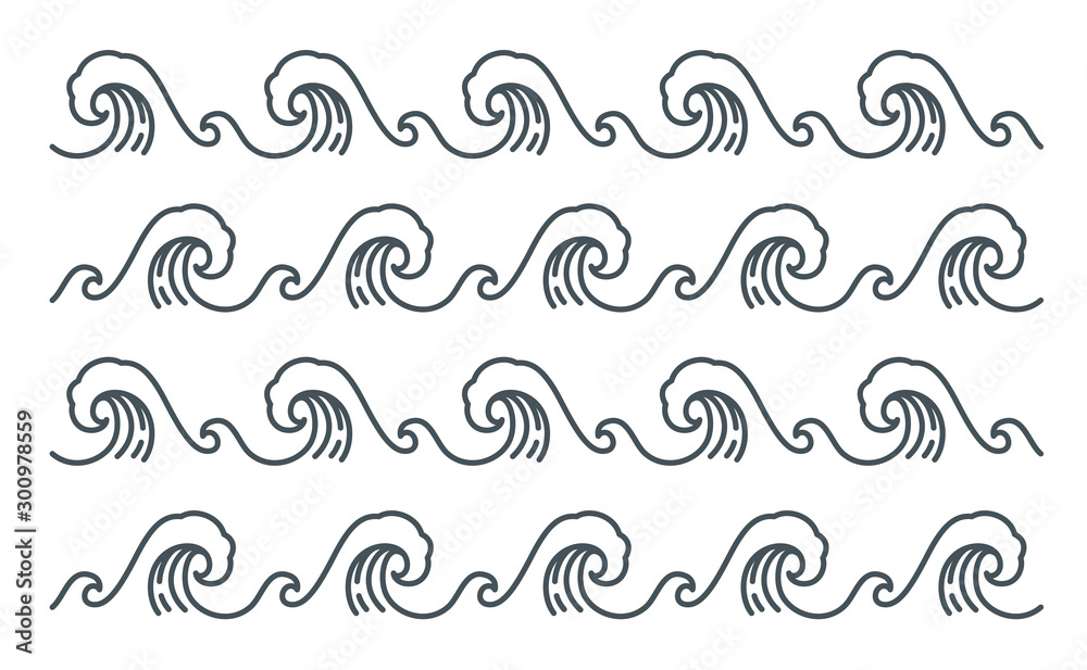 Big sea wave pattern vector isolated on white background. Editable. - Vector. Big sea wave pattern vector isolated on white background. Editable. - Vector.