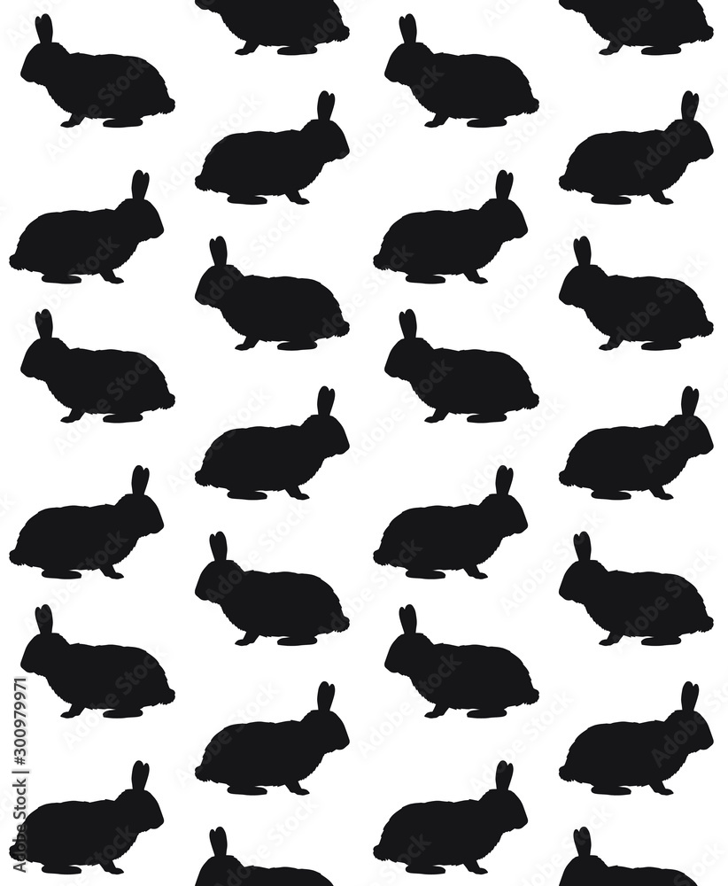 Fototapeta premium Vector seamless pattern of black rabbit silhouette isolated on white background