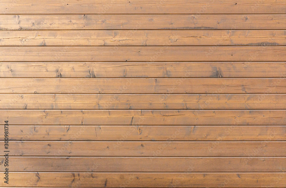 Fototapeta premium Wooden background. Clean, even planks with the texture and texture of yellow wood for facade decoration